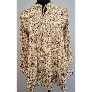 Boho Top Womens XL Cottagecore Praire Flutter Sleeve Flowy Peasant Hippie Yellow